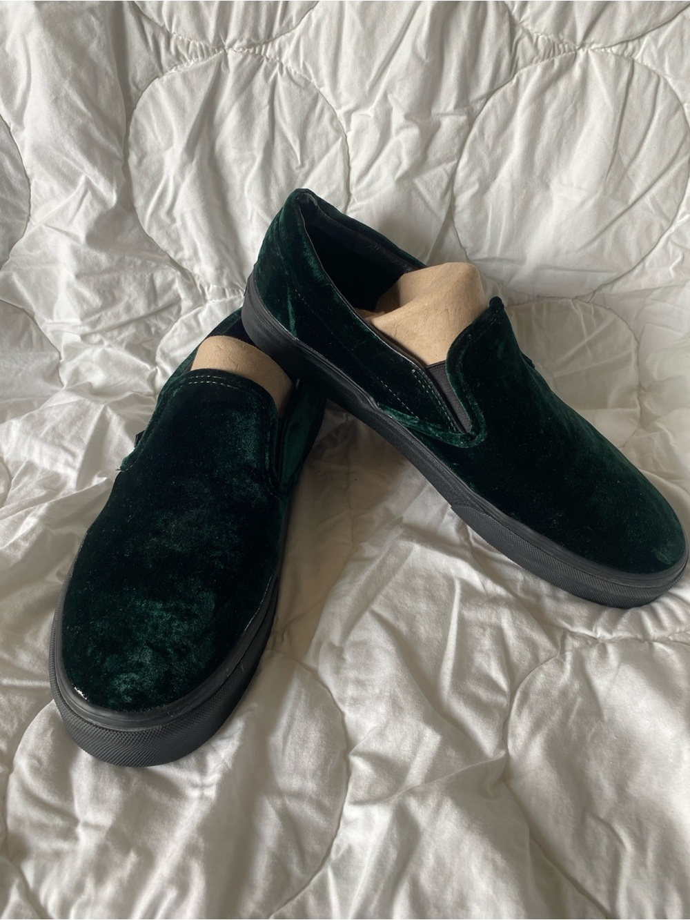 Vans Dark Green Velvet Slip-On Loafers